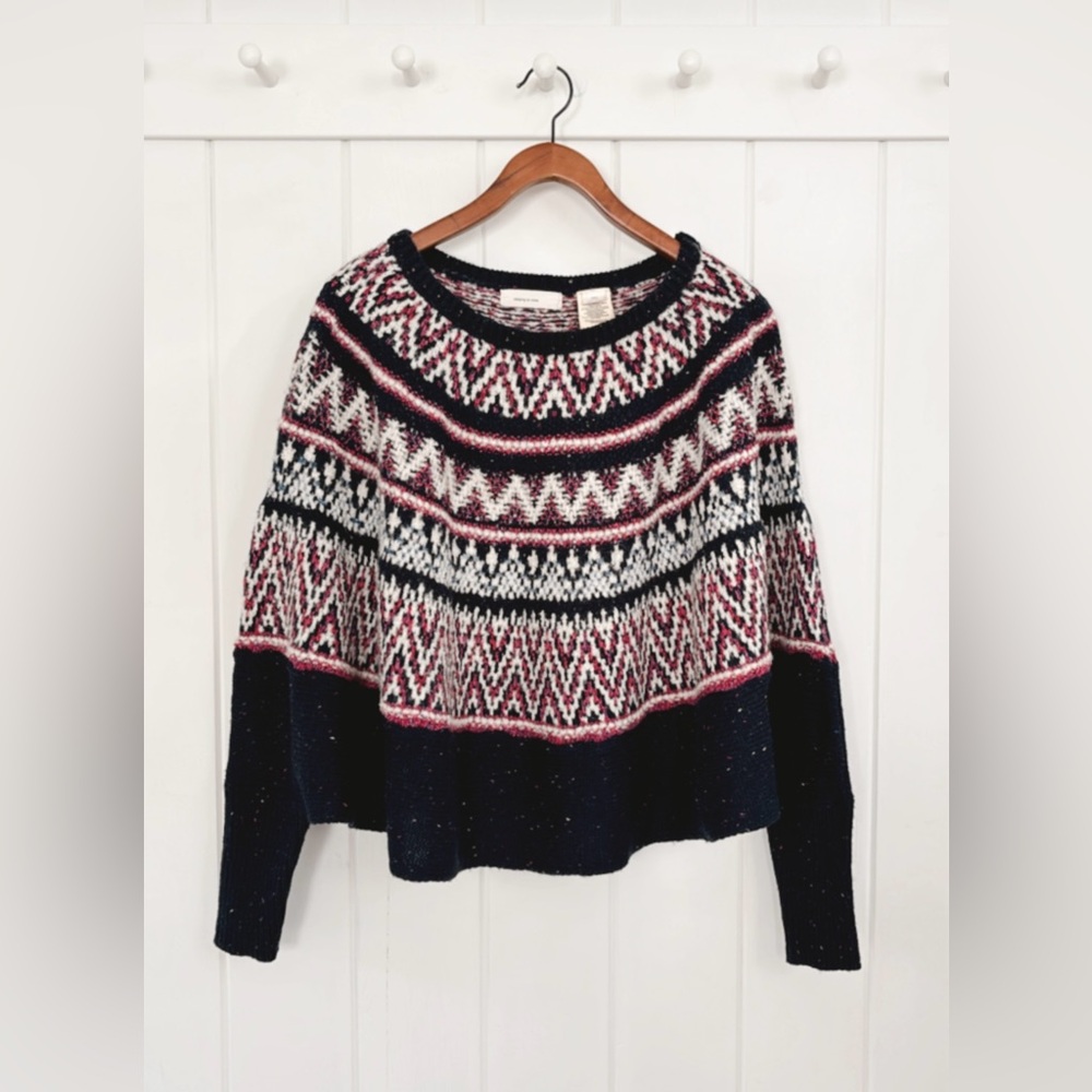 Anthropologie Sleeping on Snow Fair Isle Sweater Cape Poncho Wool Women Small